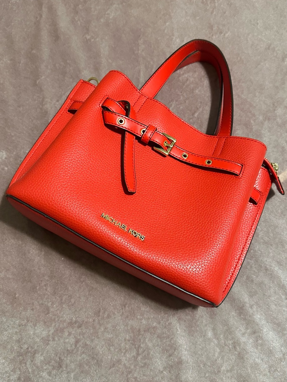 Michael Kors Red Pebbled Leather Satchel with Gold Accents